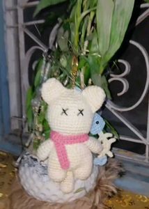 Cream Crochet Bunny Plush with Pink Scarf