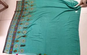 Teal Printed &amp; off white banarsi suit