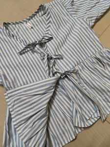 Striped Peplum Blue Tie-Front Top