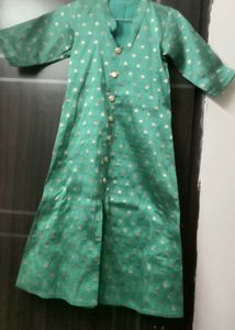 Green Kurta with Golden Square Print