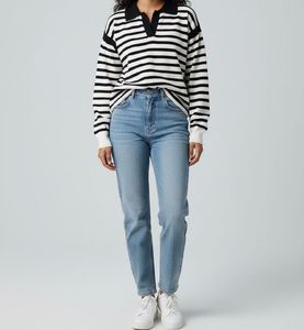 UnisexKorean Striped Collared Long polo