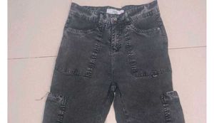 Stylish Grey Wash Cargo Jeans