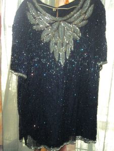 Blue and White Iridescent Sequence Beaded Top