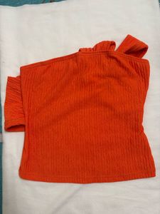 Bright Orange One-Shoulder Knit Top