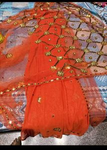 Elegant Orange Sequined Saree