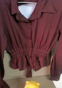 Maroon Collared Button-Up Tunic crop top