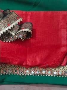 Elegant Green Saree with Mirror Work Border