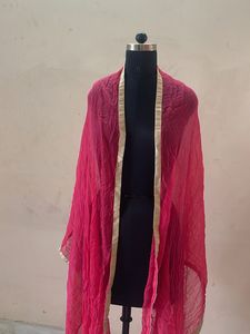 Vibrant Pink Dupatta with Gold Border
