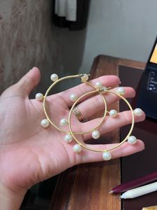 Gold Hoop Earrings with Pearls
