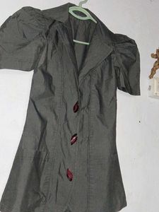 Gray Mini Dress with Puff Sleeves