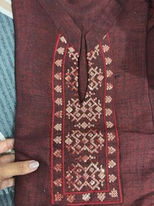 Maroon Embroidered Kurta