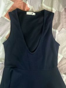 Navy Blue V-Neck Skater Dress