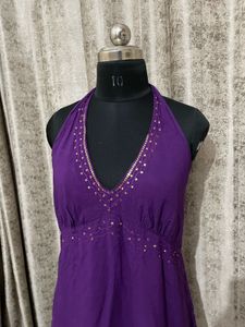 Chatpate top Purple Embellished Halter Neck