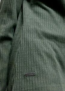 Green Crisscross Neck Ribbed Long Sleeve Top