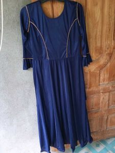 Elegant Navy Blue Embroidered Gown