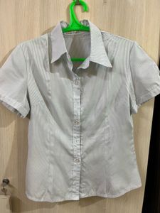 Striped Short Sleeve Button-Up Top