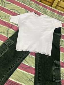 Chic White Lettuce Hem T-Shirt