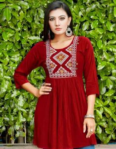 Red Embroidered Short Kurta