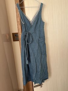 Blue Denim Midi Dress with white top (Combo set)