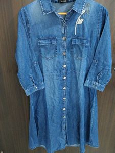 Denim Shirt Dress with Embellishments