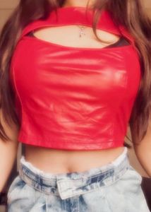 Wet Look Red Faux Leather Cutout Top