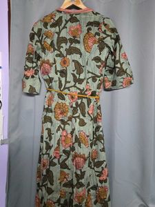 Women Mustard Yellow &amp; Green Printed Top with Dhot