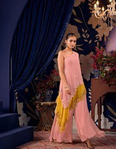 Pink & Yellow Asymmetrical Kurta Set