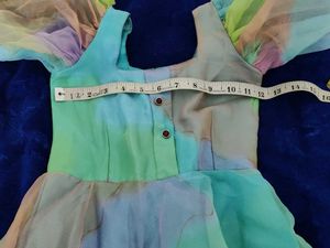 Colorful Puff Sleeve Organza Dress