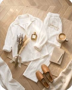 Cozy Textured White Shirt Trouser  Set