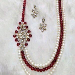 Blue &amp; White Beaded Necklace with Earrings