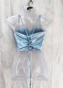 I. Light Blue Satin Corset Top