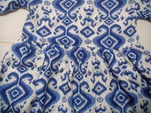 Blue Ikat Print Lace-Up Tunic Top