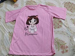 Cute Pink Cat Graphic T-Shirt