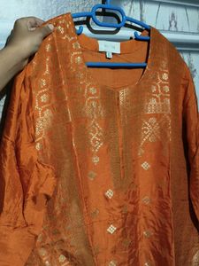 (New) Vastra Orange Kurta with Gold Print