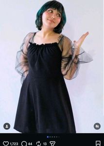 23139. Black Mesh Sleeve Dress