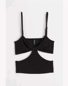 Black Cut-Out Crop Top with Bow Detail