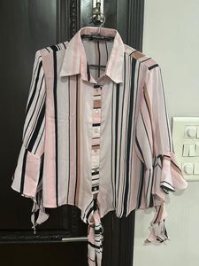 last price Stripe Top With Collar Neck