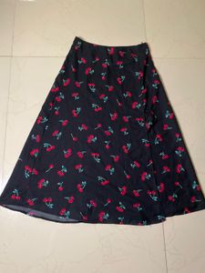 Chic Cherry Print Midi Skirt