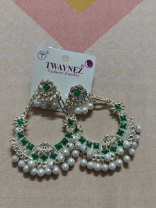Elegant Green Pearl Jhumka Earrings