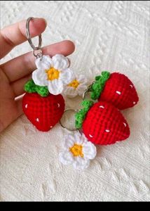 Handmade Crochet Strawberry Keychain