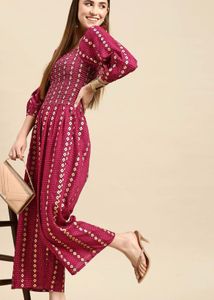 Stylish Burgundy Printed Jumpsuit