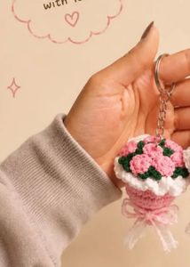 Crocheted Flower Bouquet Keychain