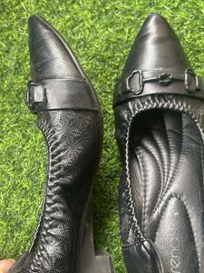 Black Leather Comfort Heels