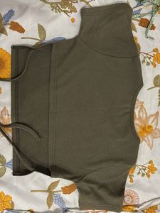 Olive Green Cropped Top with Tie Detail