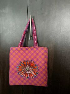 Handmade Beaded Flower Tote Bag