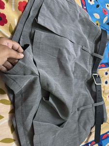 Grey Belted Pleated Shorts