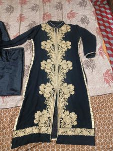 black embroidery work plazo kurti and dupatta set