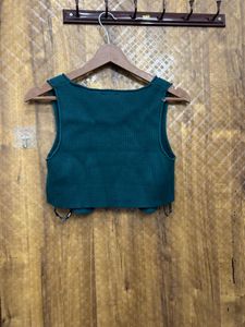 Trendy Ribbed Square Neck Button-Up Crop Top