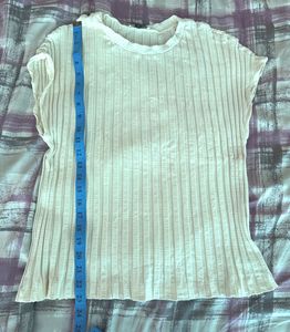 Zara - Cream Ribbed Short Sleeve Top
