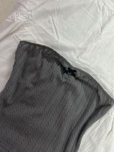 Gray Textured Tube Top with Bow